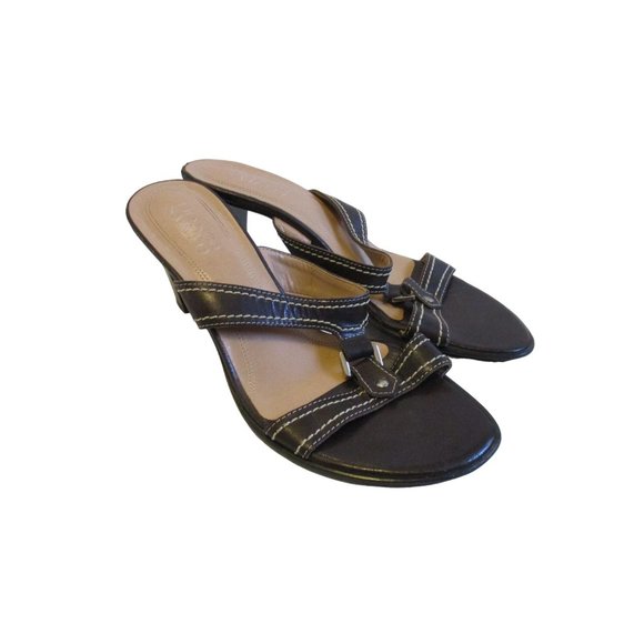 Franco Sarto Brown Mules Accent Stitching Open Toe Slides - Picture 1 of 5